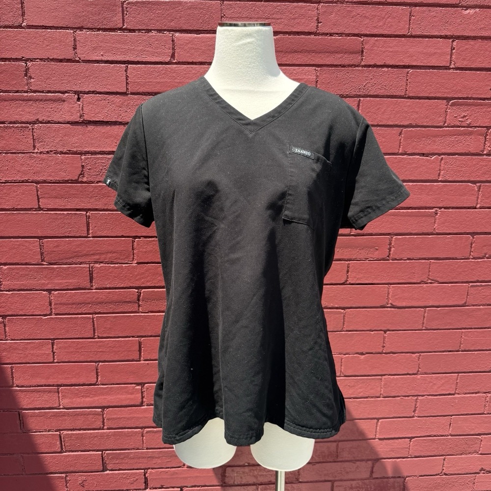 Jaanuu Scrub Top Womens Size XL V Neck Big Pockets Black Nurse